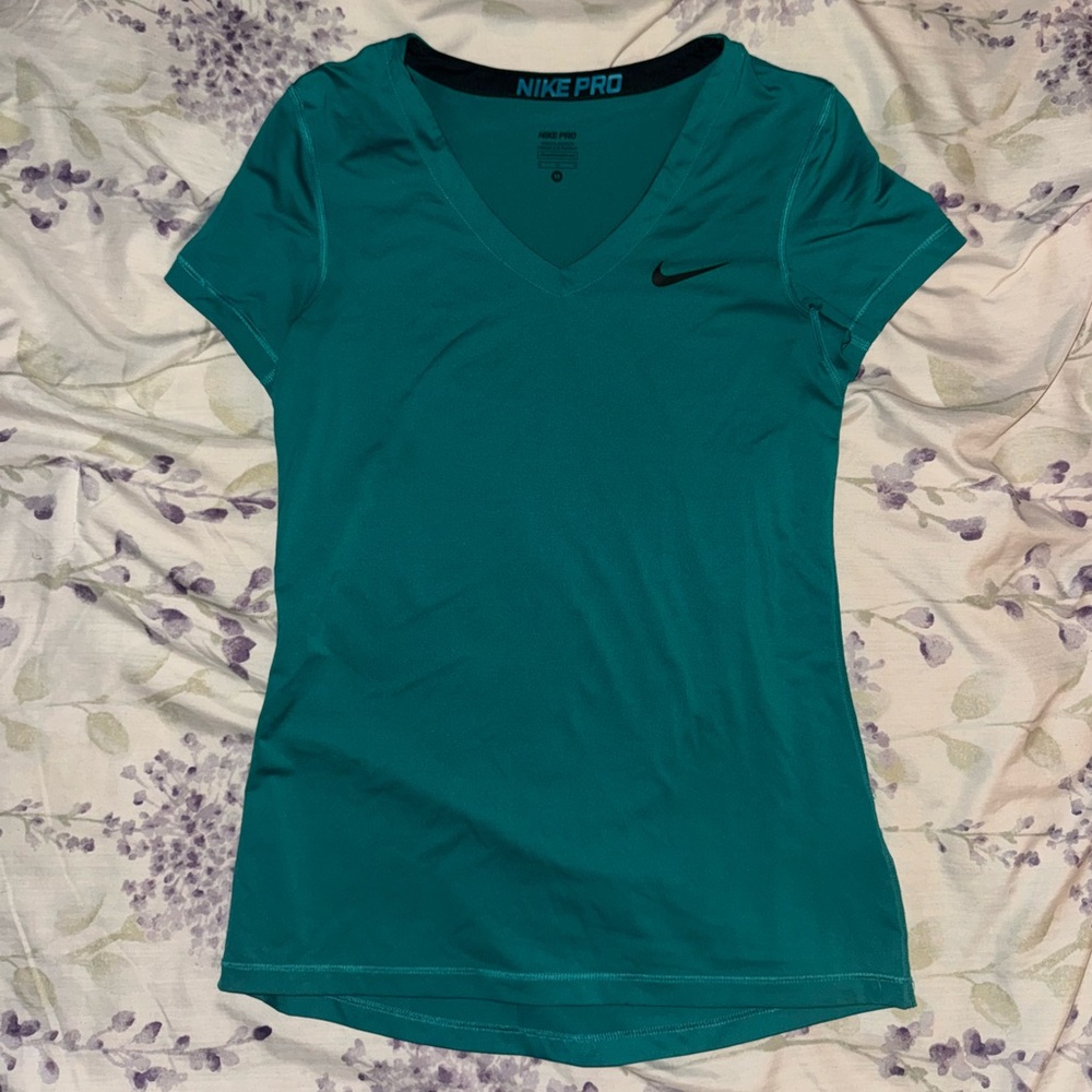 Nike Pro Women's Teal V-Neck Tee